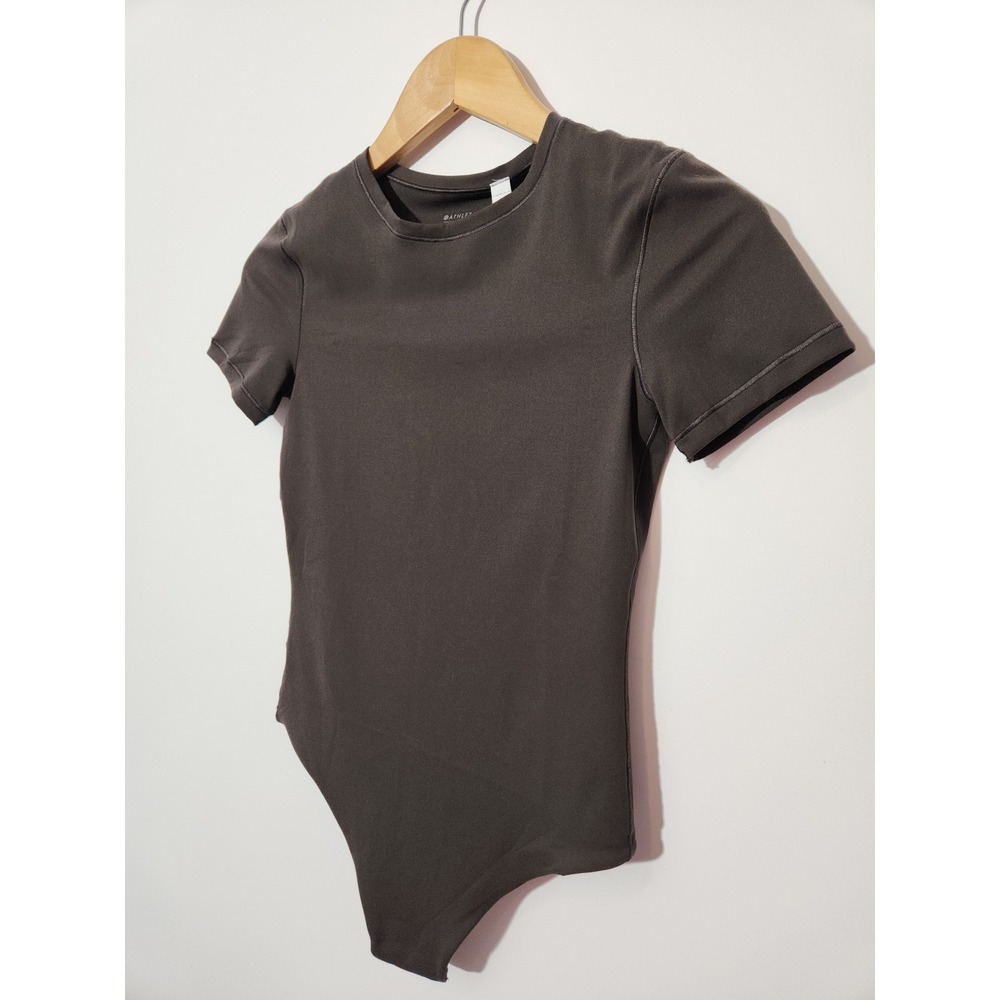 Athleta BodyMove Short Sleeve Crew Bodysuit Truffle Brown XS New - Picture 4 of 9